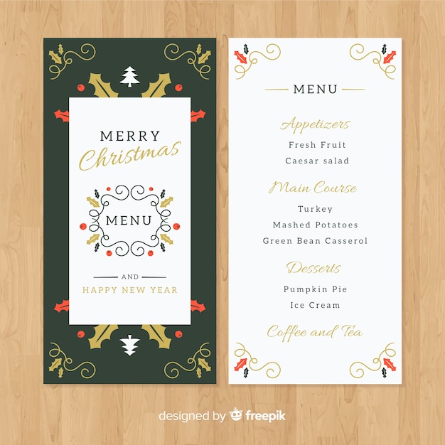 Modello Menu Di Natale Da Stampare.Elegante Modello Di Menu Di Natale In Design Piatto Vettore Gratis