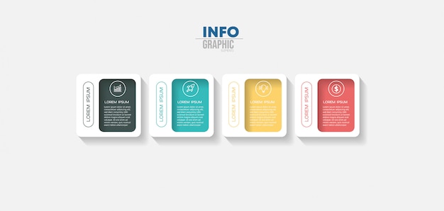 Elemento di infografica con 4 opzioni o passaggi. può essere utilizzato per processo, presentazione, diagramma, layout del flusso di lavoro, grafico informativo, web design. Vettore Premium