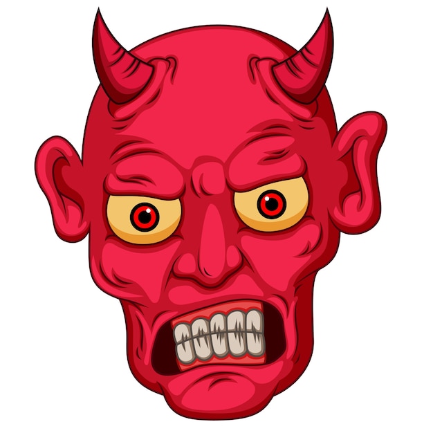 Faccia del diavolo stile cartoon rosso Vettore Premium