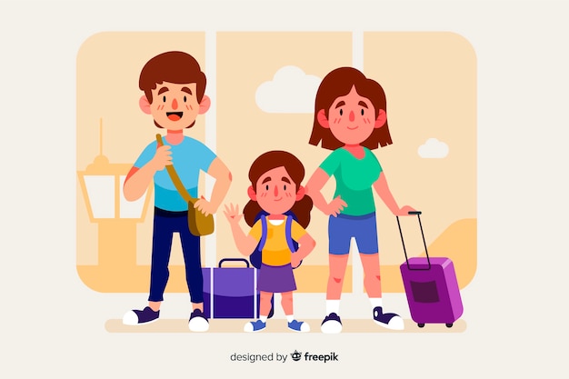 Famiglia che viaggia con i bagagli Vettore gratuito