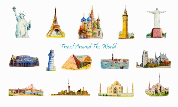 Famosi punti di riferimento del mondo. Vettore Premium