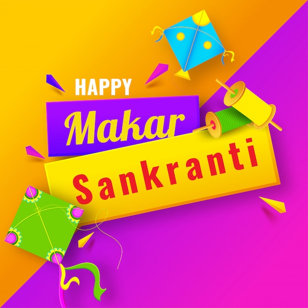 Felice modello di celebrazione festival makar sankranti Vettore Premium