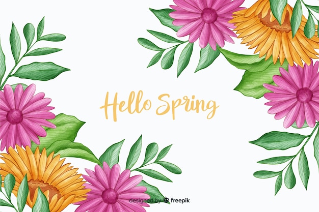 Flora viola con ciao citazione di primavera Vettore gratuito