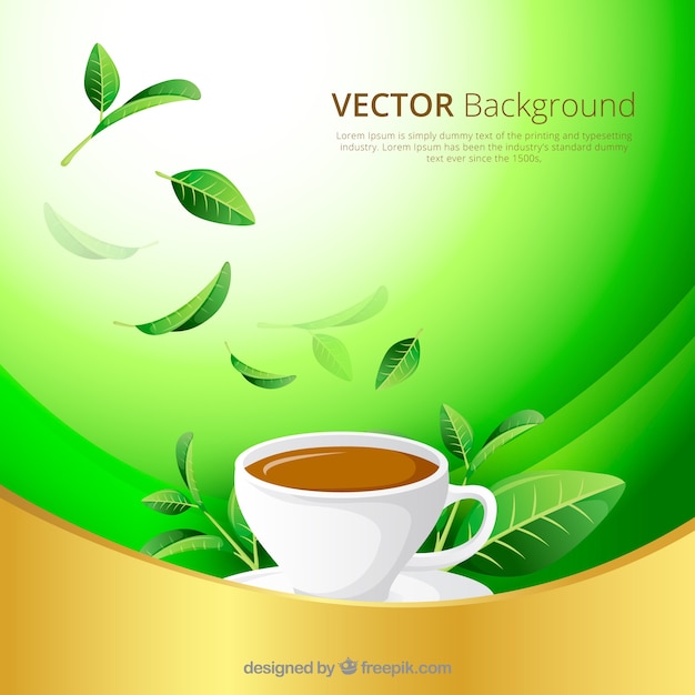 Foglie di tè sfondo con design piatto Vettore gratuito