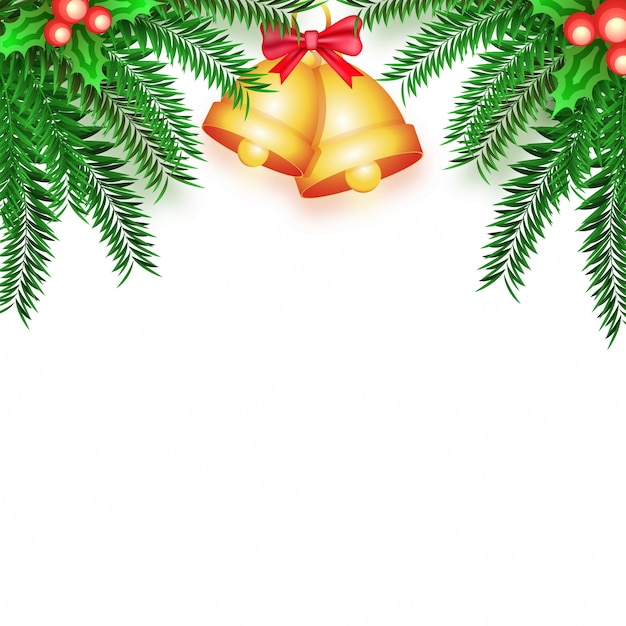 Buon Natale Jingle Bells.Fondo Di Celebrazione Di Buon Natale Con Jingle Bells E Foglie Di Abete Dorate Vettore Premium