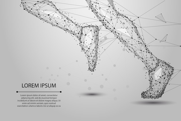 Gambe correnti poligonali astratte da linee, triangoli e particelle. illustrazione di wireframe di poli basso. Vettore Premium