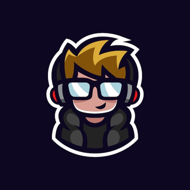 Gamer Mascotte Geek Boy Esports Logo Avatar Con Cuffie E Occhiali   Gamer Mascotte Geek Boy Esports Logo Avatar Con Cuffie E Occhiali Personaggio Dei Cartoni Animati 8169 228 