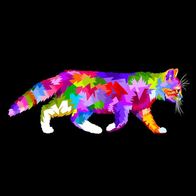 Gatto Che Cammina In Stile Pop Art Vettore Premium