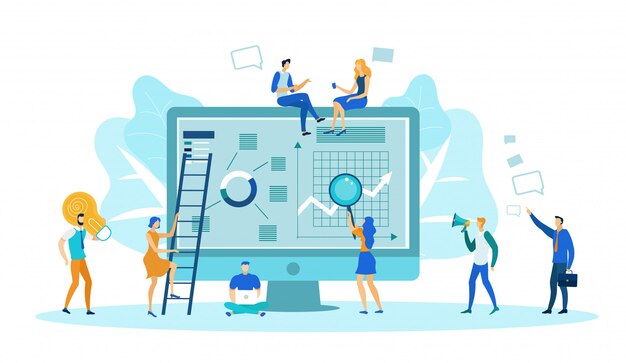 Gestione dei contenuti, analisi di grafici, grafici. Vettore Premium