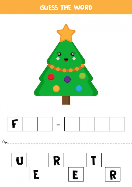 Decorazioni Natalizie Word.Gioco Di Ortografia Per Bambini Albero Di Natale Simpatico Cartone Animato Vettore Premium
