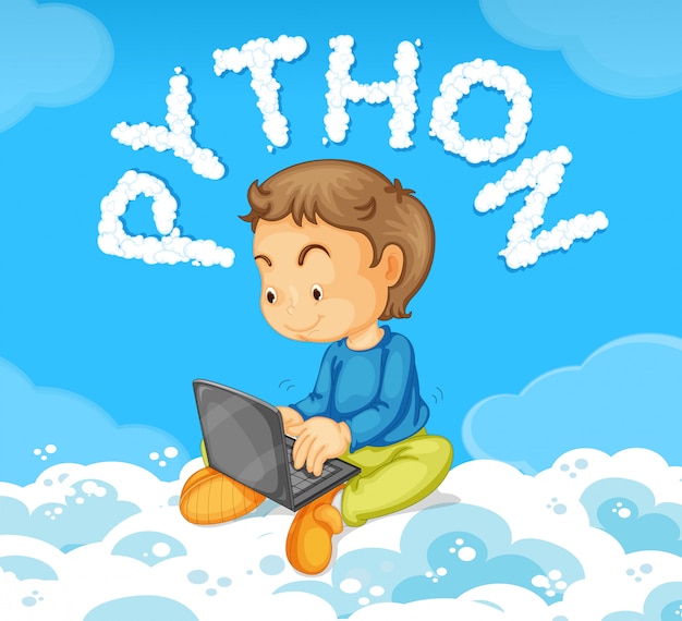 Giovane ragazzo sul concetto di python portatile Vettore gratuito