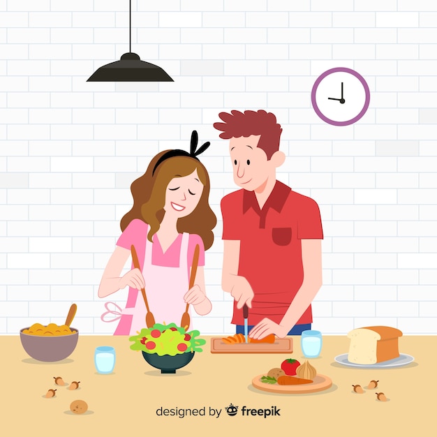 Giovani disegnati a mano che cucinano Vettore gratuito