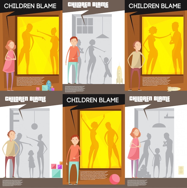 Gli adulti abusano di manifesti di bambini con personaggi infelici di adolescenti che guardano genitori litigiosi Vettore gratuito
