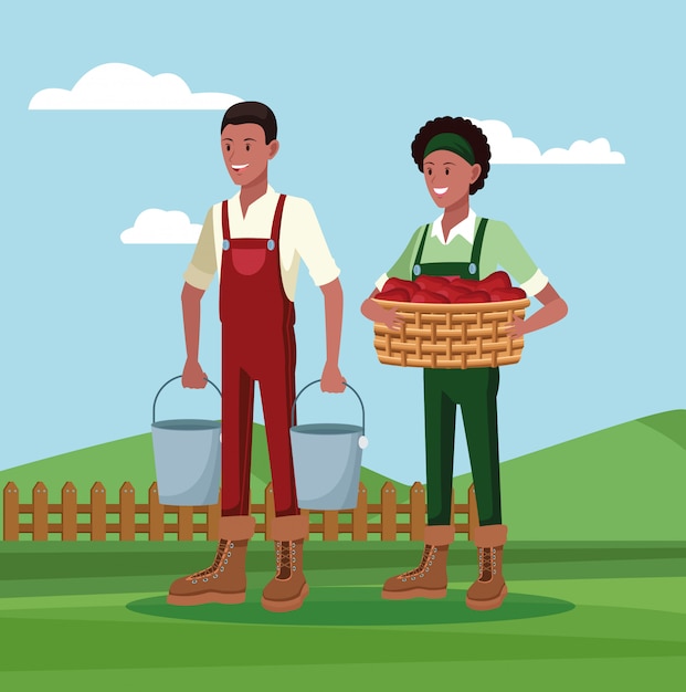 Gli agricoltori che lavorano in cartoni animati Vettore gratuito