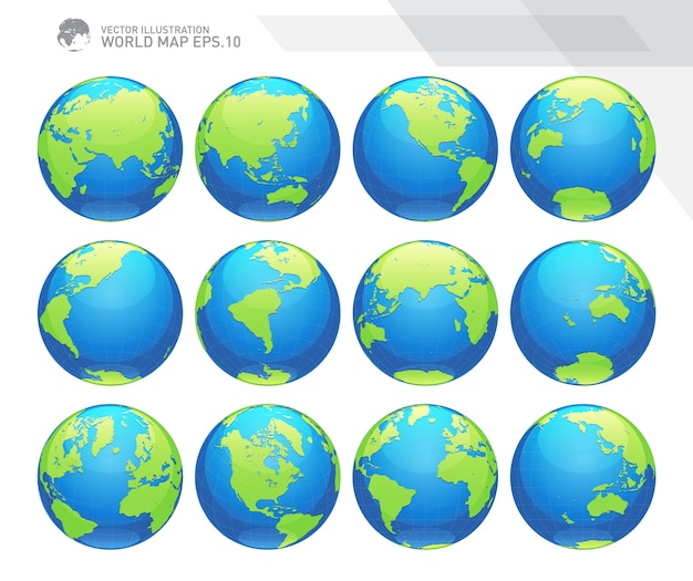 Globi che mostrano la terra con tutti i continenti Vettore Premium