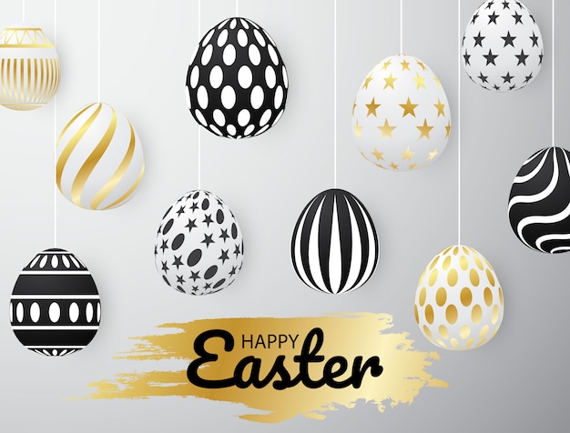 Gold easter egg design utilizzare per assemblare poster Vettore Premium