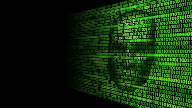 Hacker intelligenza artificiale robot pericolo faccia scura, cyborg Vettore Premium