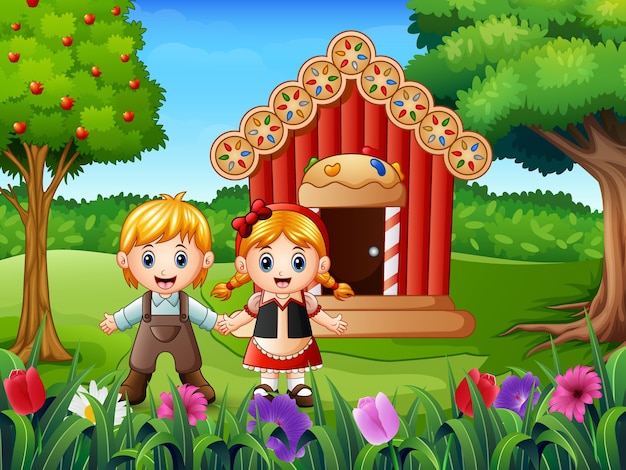 Hansel e gretel fuori casa | Scaricare vettori Premium