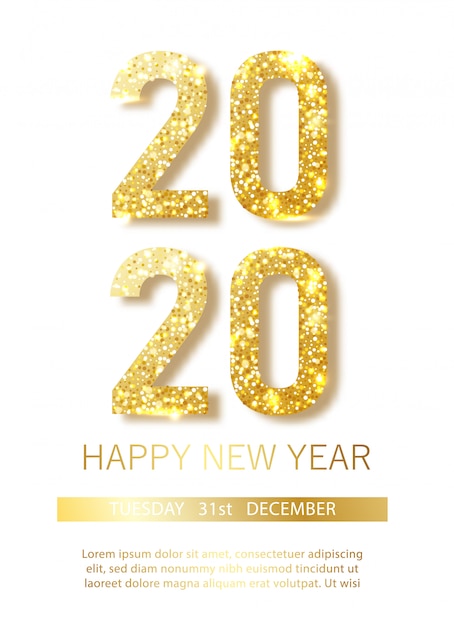 Happy new 2020 year.vector illustrazione di numeri metallici dorati 2020 Vettore Premium