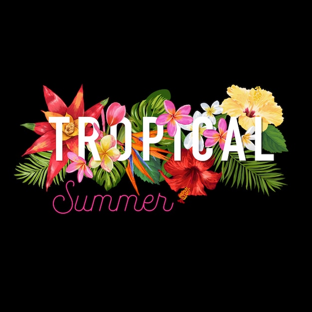 Hello summer tropic design flowers banner Vettore Premium