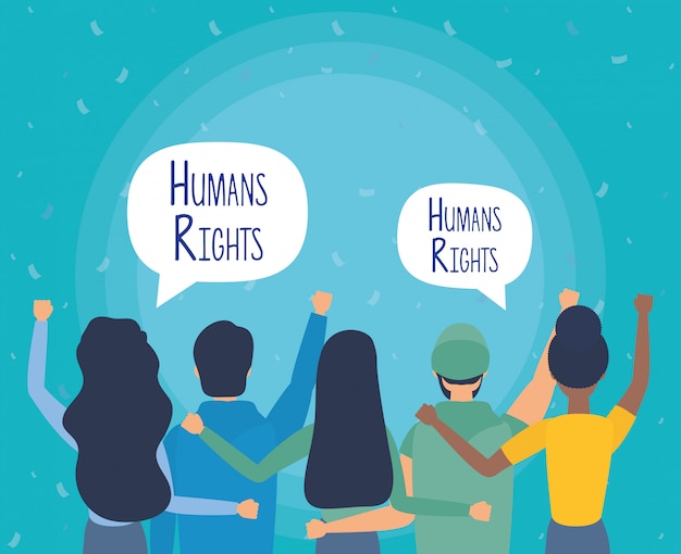 Il gruppo di persone indietro con progettazione dell'illustrazione di vettore delle bolle dei diritti umani Vettore gratuito