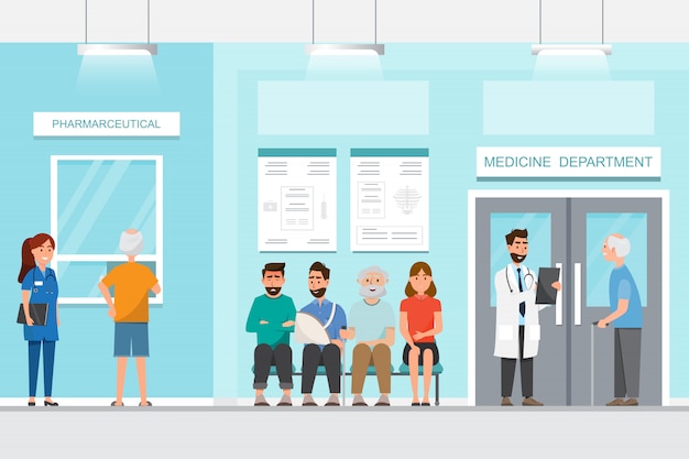 Il paziente si siede e aspetta davanti alla stanza dell'ospedale Vettore Premium