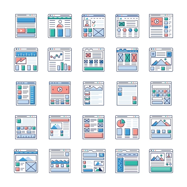 Il sito web che progetta il pacchetto di icone piatte è qui. se ti interessa il web design, il web hosting, la videografia, la comunicazione web e così via, cogli questa opportunità e usala nel campo pertinente. Vettore Premium