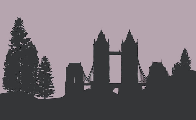 Il tower bridge in un vettore di foresta Vettore gratuito