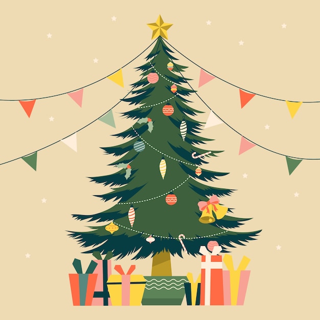 Immagini Vintage Di Natale.Illustrazione Di Albero Di Natale Vintage Vettore Gratis