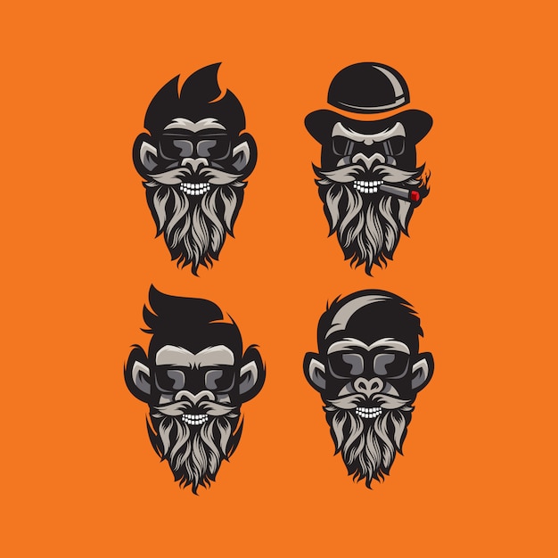 Illustrazione di logo barba gorila Vettore Premium
