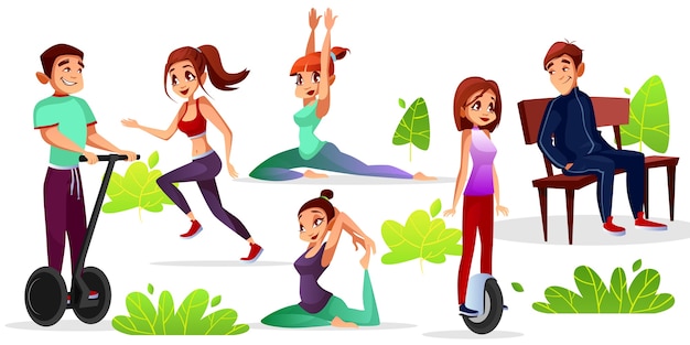 Illustrazione di svago dei ragazzi e delle ragazze degli anni dell'adolescenza sport e ricreazione in parco all'aperto. Vettore gratuito