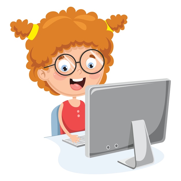 Illustrazione di un bambino con computer | Vettore Premium