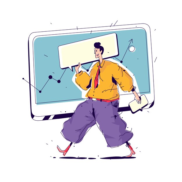 Illustrazione di un manager con una grande copertina Vettore Premium
