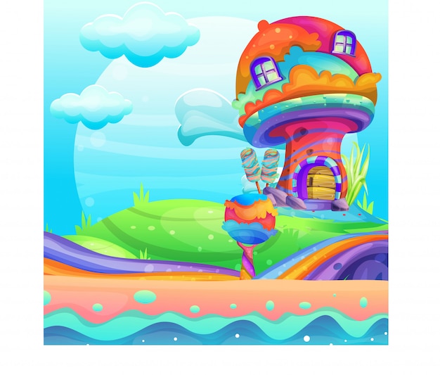 Illustrazione di una casa dei funghi Vettore Premium