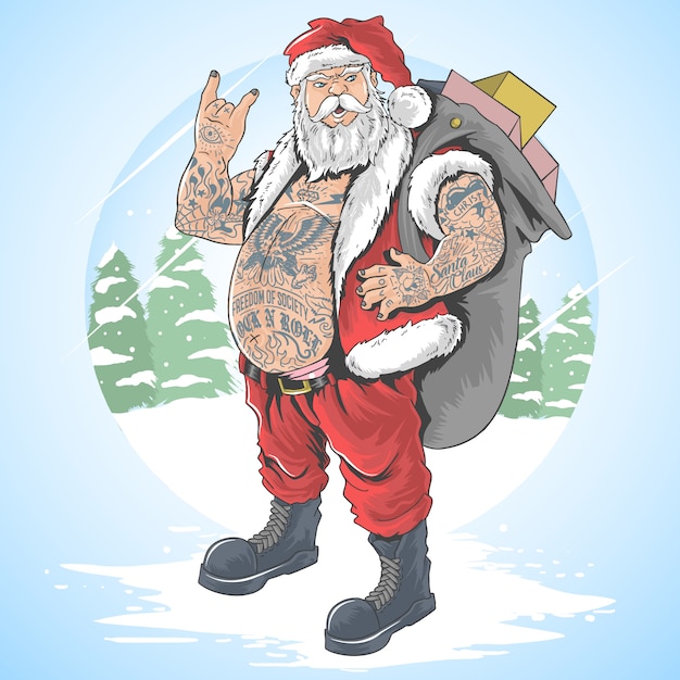 Bellissime Immagini Di Babbo Natale.Illustrazione Di Vettore Del Corpo Completo Del Tatuaggio Di Natale Bellissimo Del Babbo Natale Vettore Premium