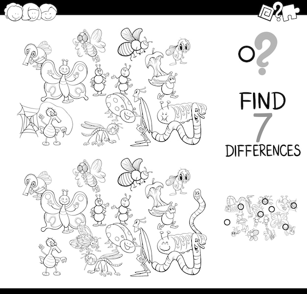 Illustrazione in bianco e nero del gioco delle differenze Vettore Premium
