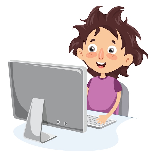Illustrazione vettoriale del bambino con il computer | Vettore Premium