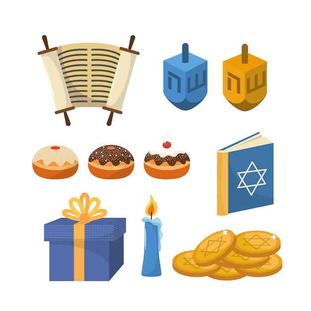 Impostare felice celebrazione della religione hanukkah Vettore Premium