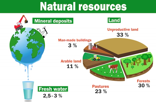 Infographics di vettore di risorse ambientali naturali Vettore Premium