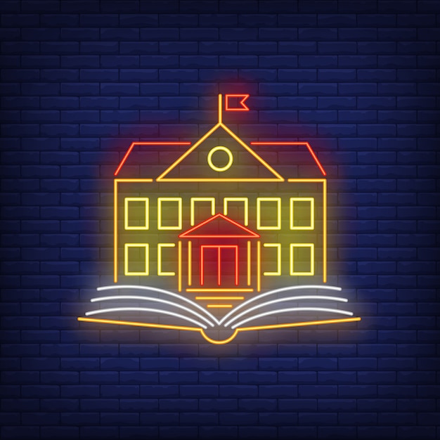 Insegna al neon della scuola Vettore gratuito