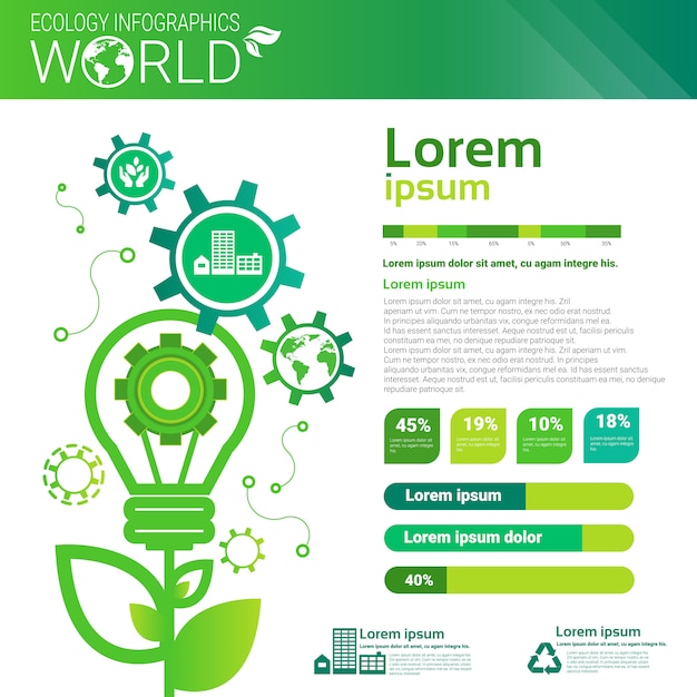 Insegna di infographics di ecologia verde di energia di protezione dell'ambiente verde con lo spazio della copia Vettore Premium