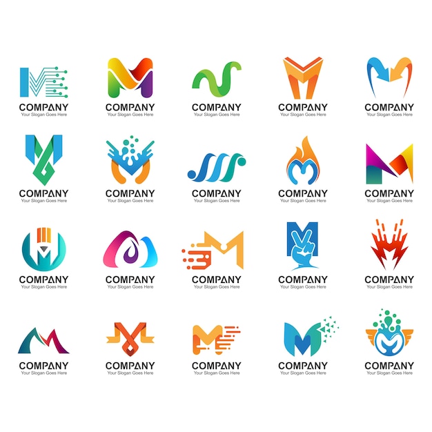 Insieme del logo della lettera m, icone di identità di affari, raccolta astratta del logo della lettera m. Vettore Premium