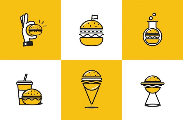 Insieme dell'icona di hamburger linea arte Vettore gratuito
