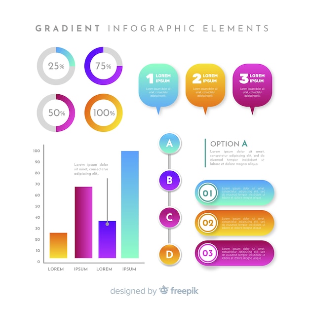 Insieme di elementi di infographics di affari di gradiente Vettore gratuito