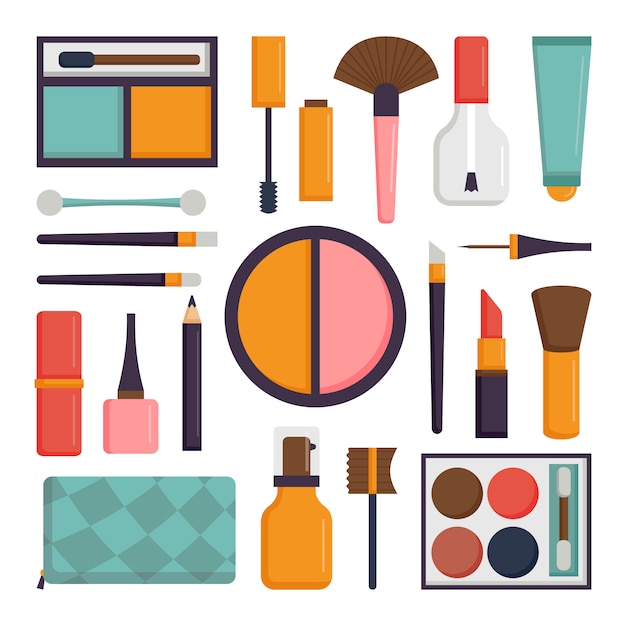 Insieme di vettore di pennelli e bellezza icona cosmetica di moda. Vettore Premium