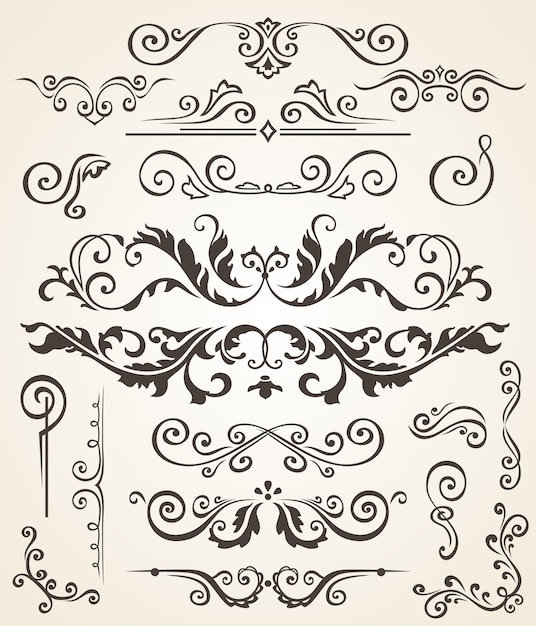 Insieme di vettore di swirl elements and corners per il design Vettore Premium