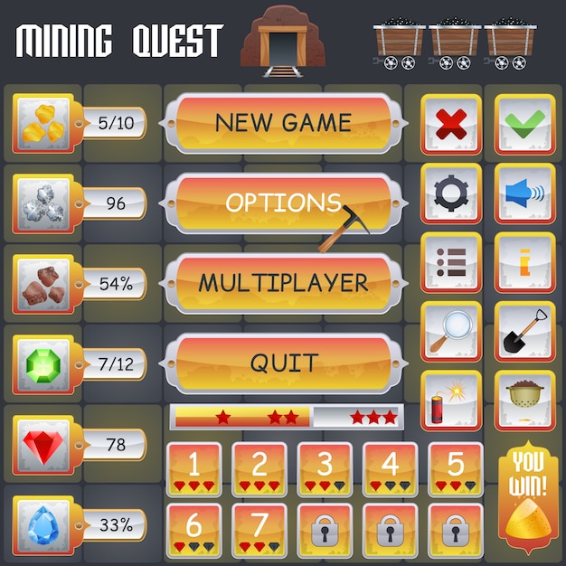 Interfaccia di gioco minerario Vettore gratuito