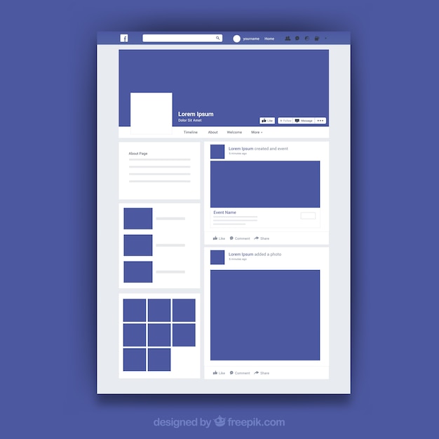 Interfaccia web di facebook con design minimalista Vettore gratuito