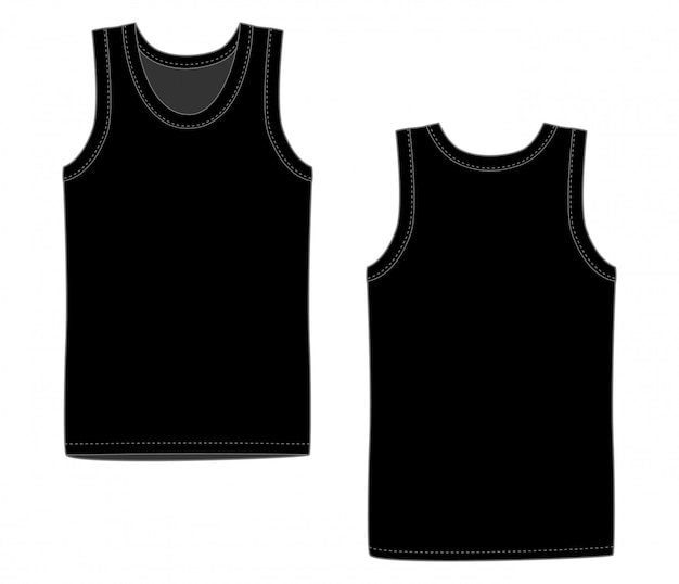 Intimo uomo gilet nero. canotta bianca davanti e dietro. camicie sportive isolate maschili senza maniche o abbigliamento da uomo. t-shirt bianca Vettore Premium