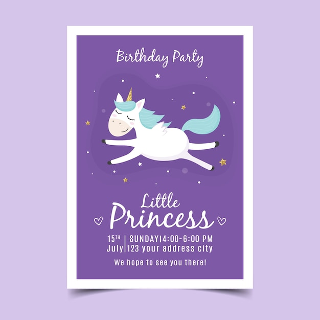 Invito Di Compleanno Per Bambini Con Unicorno Vettore Gratis